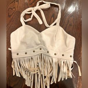 SHEIN Light Beige Fringe Crop Top